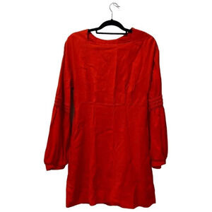 LINE & DOT Button Back Dress Red Square Neck Long Sleeve Pockets Size Large